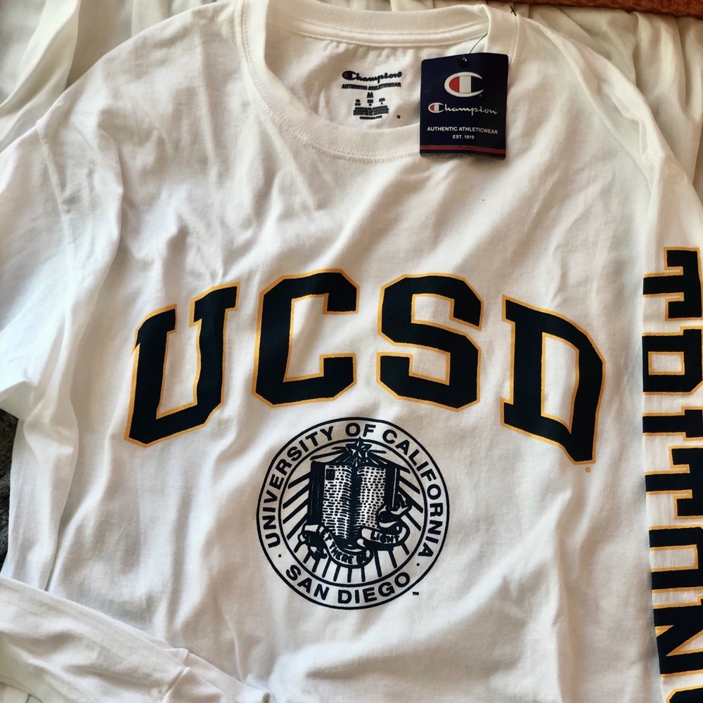 UCSD WHITE LONG SLEEVE CHAMPION T SHIRT